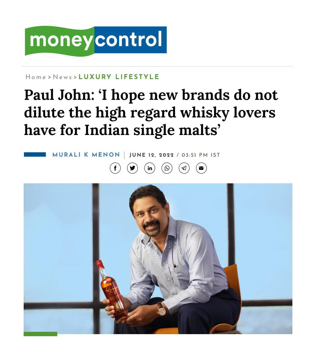 Paul John: 'I hope new brands so not dilute the high regard whisky Lovers Have for Indian Single Malts